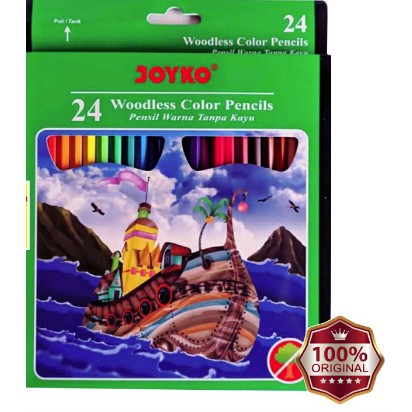 

MURAH - TERMURAH - Pensil Warna Joyko 24 Warna - Ukuran Panjang - Woodless and Erasable Colour Penci