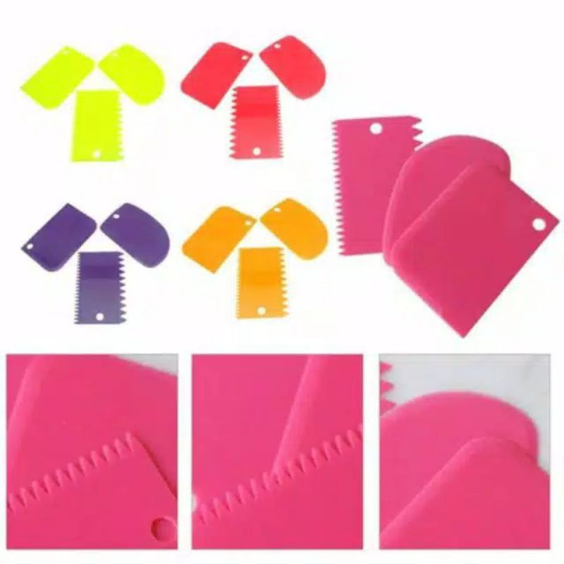 Scraper Plastik Set 3 in 1 / Scraper Perata Adonan Kue