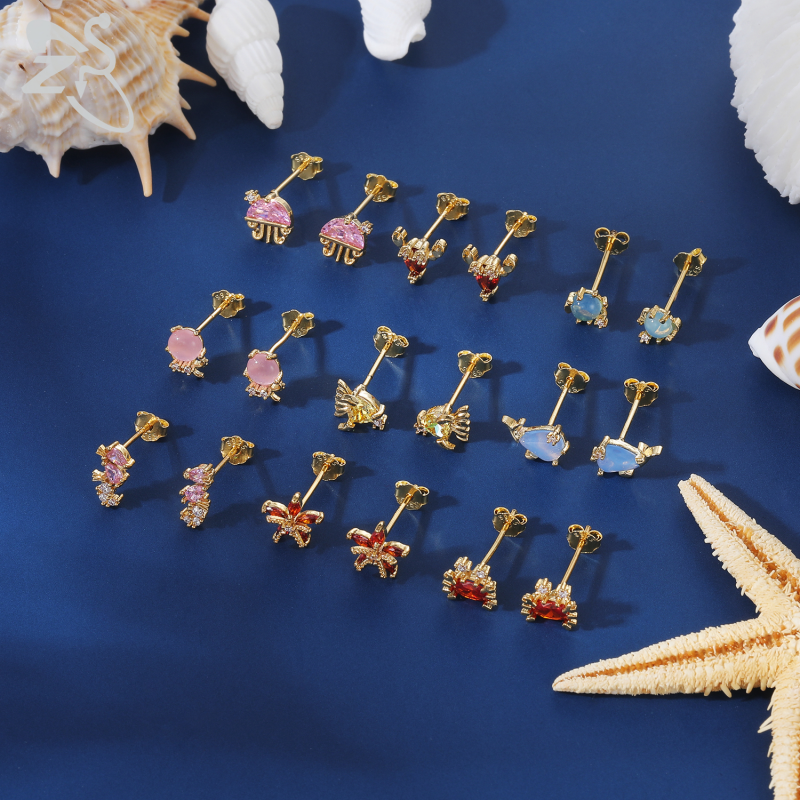 1 Pair Shiny Cz Crystal Stud Earrings Gold Ear Pin Cute Animals Design Ear Studs Ear Cartilage Helix Conch Piercings Jewelry