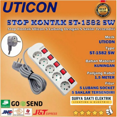 STOPKONTAK UTICON SAKLAR INDIVIDUAL LUBANG 5 + KABEL + STEKER