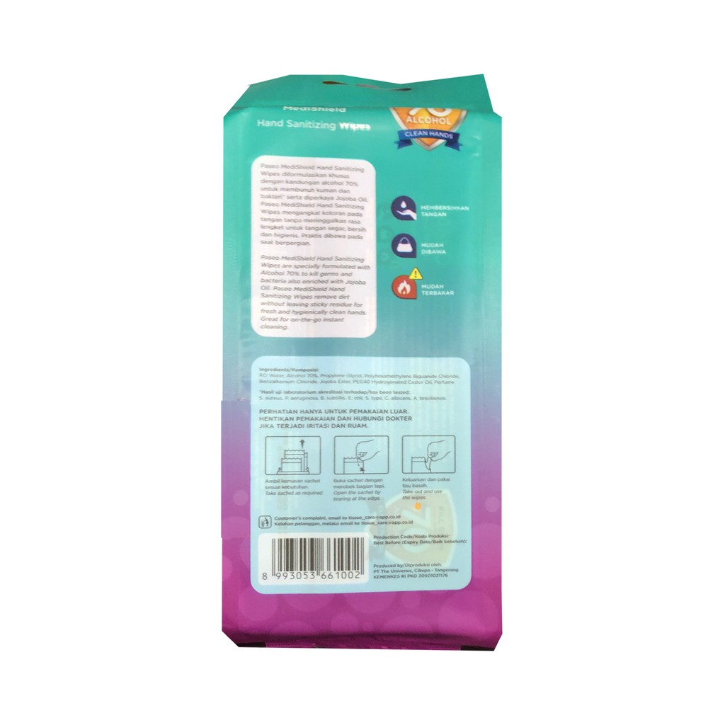 Paseo Hand Sanitizing Wipes 10sheets Kill Germ Tisu Basah