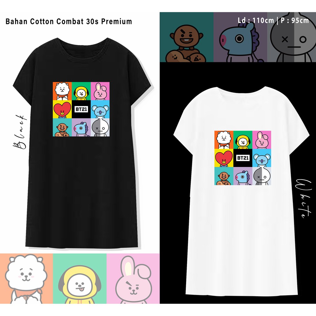 BT21 BOX / TERMURAH /TERUSAN SANTAI BAJU DRESS KATUN WANITA LENGAN PENDEK / TUMBLR TEE /  OVERSIZE