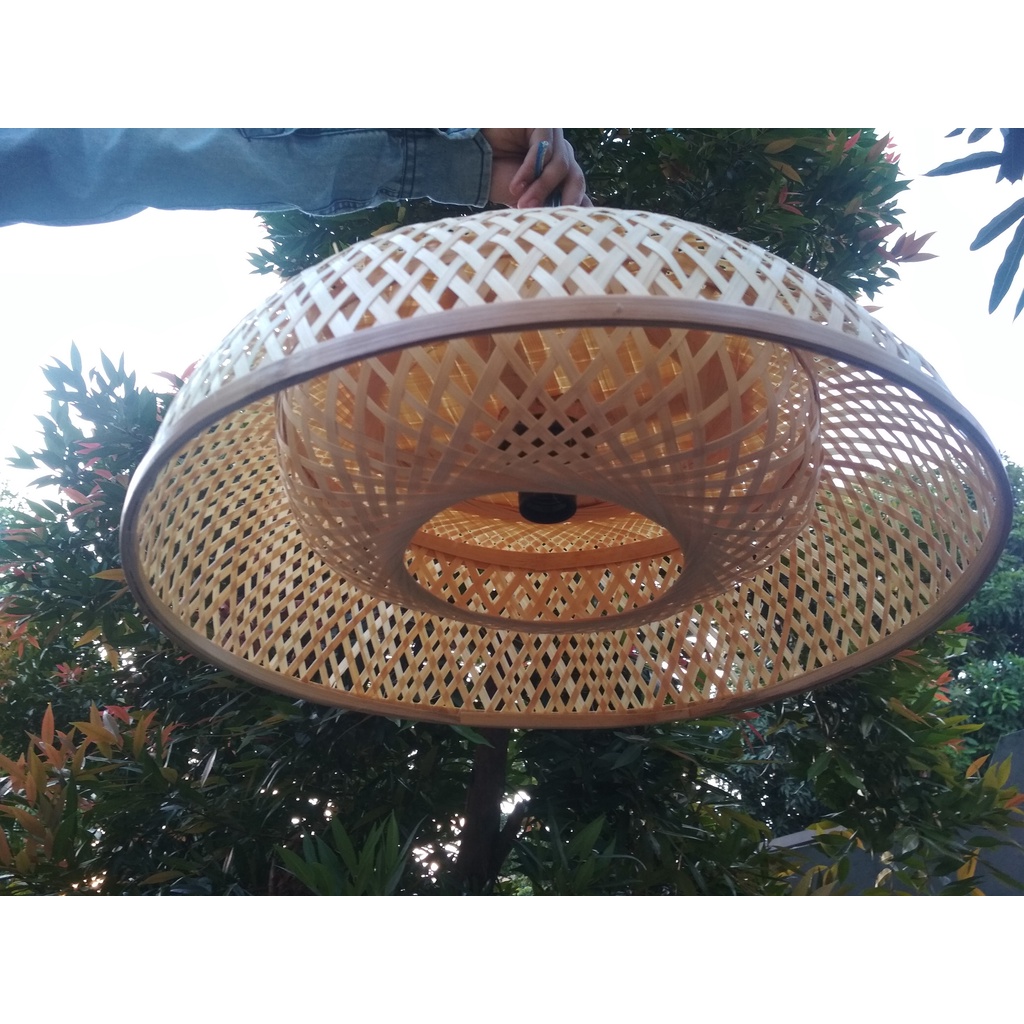 Kap Lampu Bambu Gantung Model Piring Unik