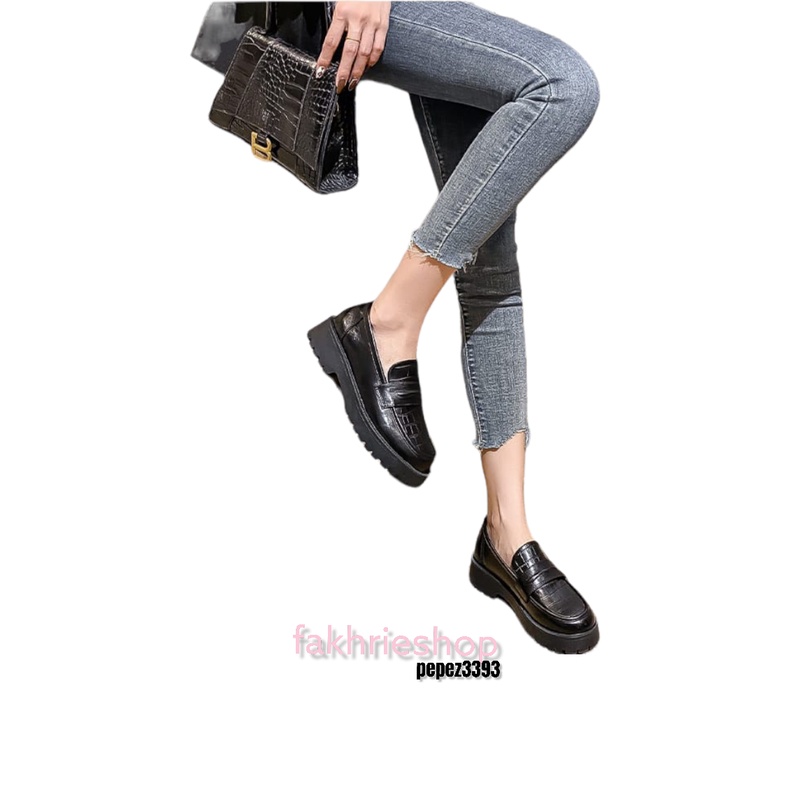 fakhrieshop- Sepatu Wanita Loafer /  CROCO Glosy Dof CLRY Premium B2113