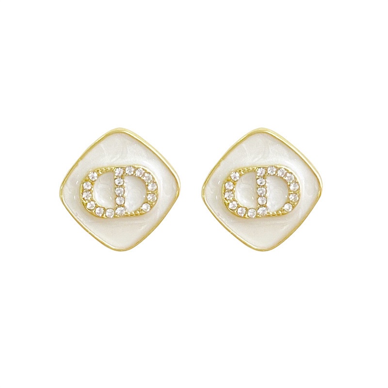 Anting Bentuk Persegi Geometris Bahan s925 silver Warna Putih Untuk Wanita