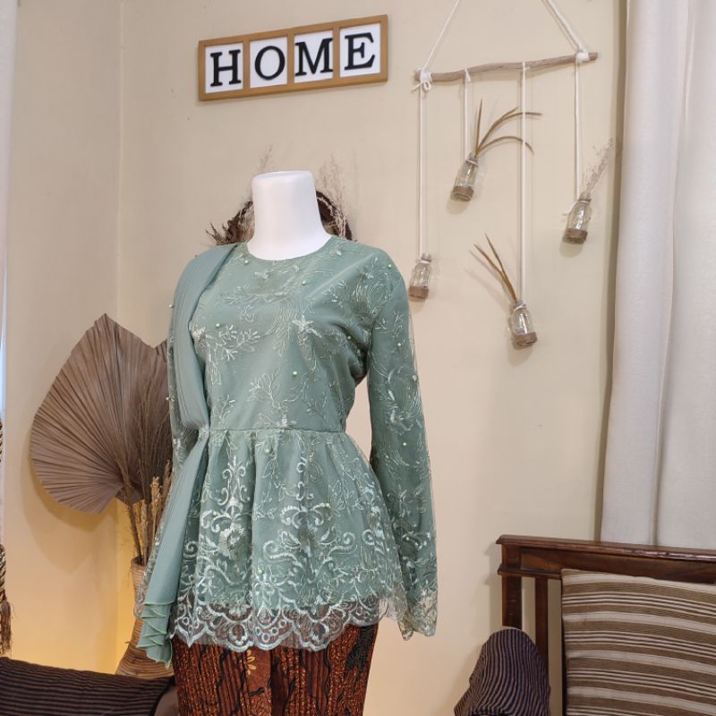 KEBAYA SELENDANG LAMARAN, WISUDA, DOMAS, BRIDESMAID (ATASAN SAJA)-Sagegreen