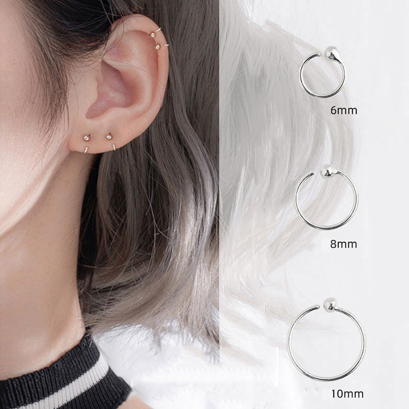 Anting Tusuk Gantung Bahan Sterling Silver Desain Lingkaran Gaya Simple Cantik Untuk Wanita