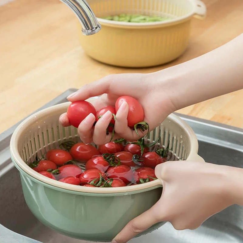 [Household Round Double-layer Plastic Drain Basket][Detachable Double-layer  Food Strainer ][ Kitchen Fruit Vegetable Washing Strainer][ Multifunction Kitchen Sink Strainer Storage Basket ][Living Room Wash Fruit Candy Tray Basket]