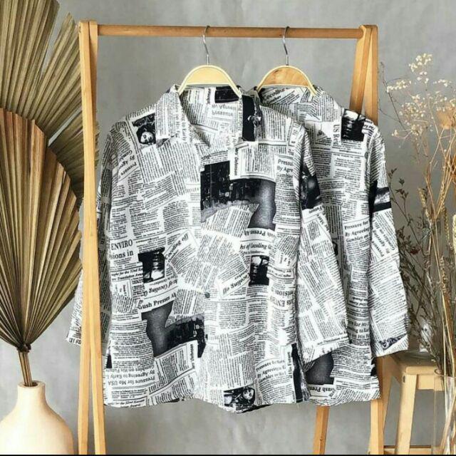 TERMURAH KEMEJA WANITA MOTIF KORAN TERLARIS-Putih