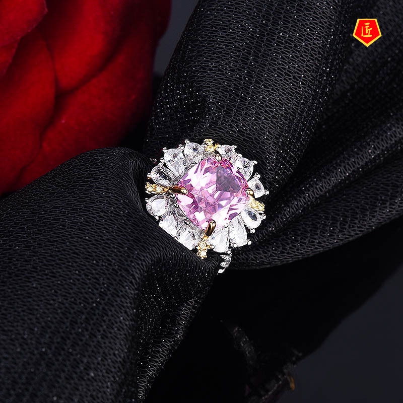 [Ready Stock]Pink Diamond Ring 18K Gold Two-Tone Fashion