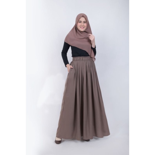Rok panjang wanita bahan wolfis / rok rempel polos / rok kerja / rok kuliah-Milo