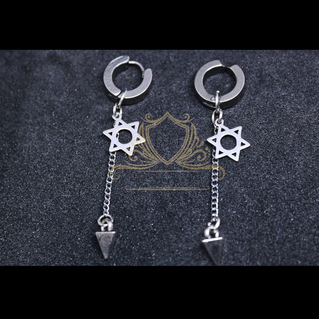 VIRAL Anting Bintang Hexagram Rantai Titanium steel / Anting Pria Wanita Gantungan Piercing Xuping / anting korean style/ anting six pointed star