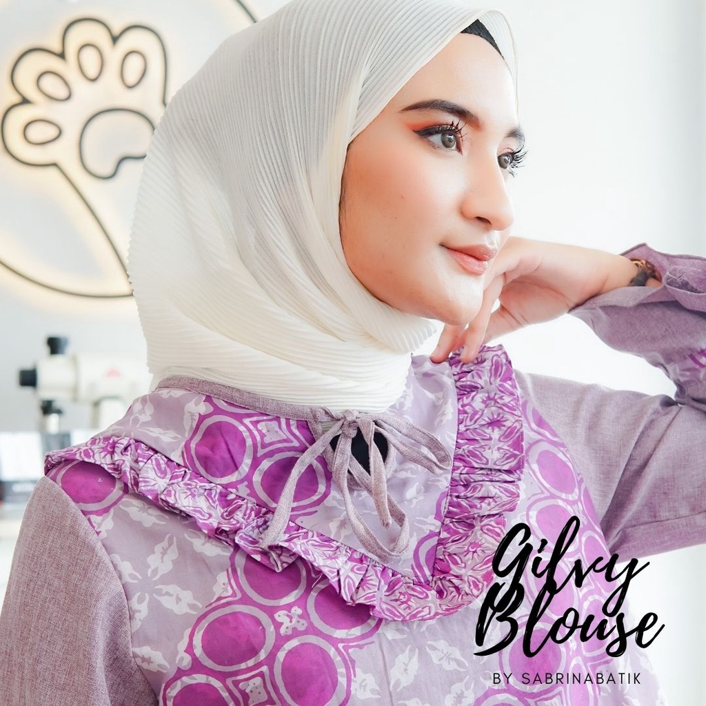 GILVY Atasan Blouse Batik Modern Wanita Cantik Kekinian Modern Modis Kombinasi