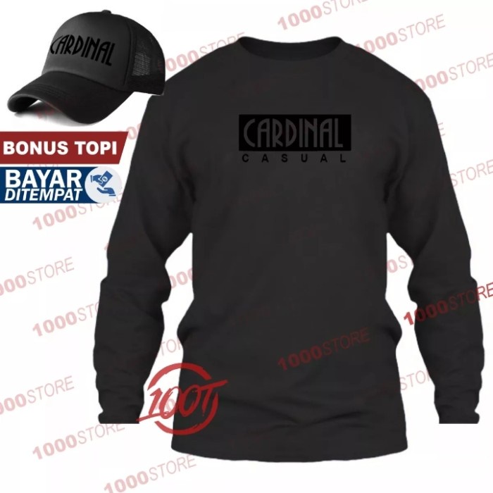 Kaos Distro Cardinal Casual Premium Black T-Shir Pria Lengan Panjang