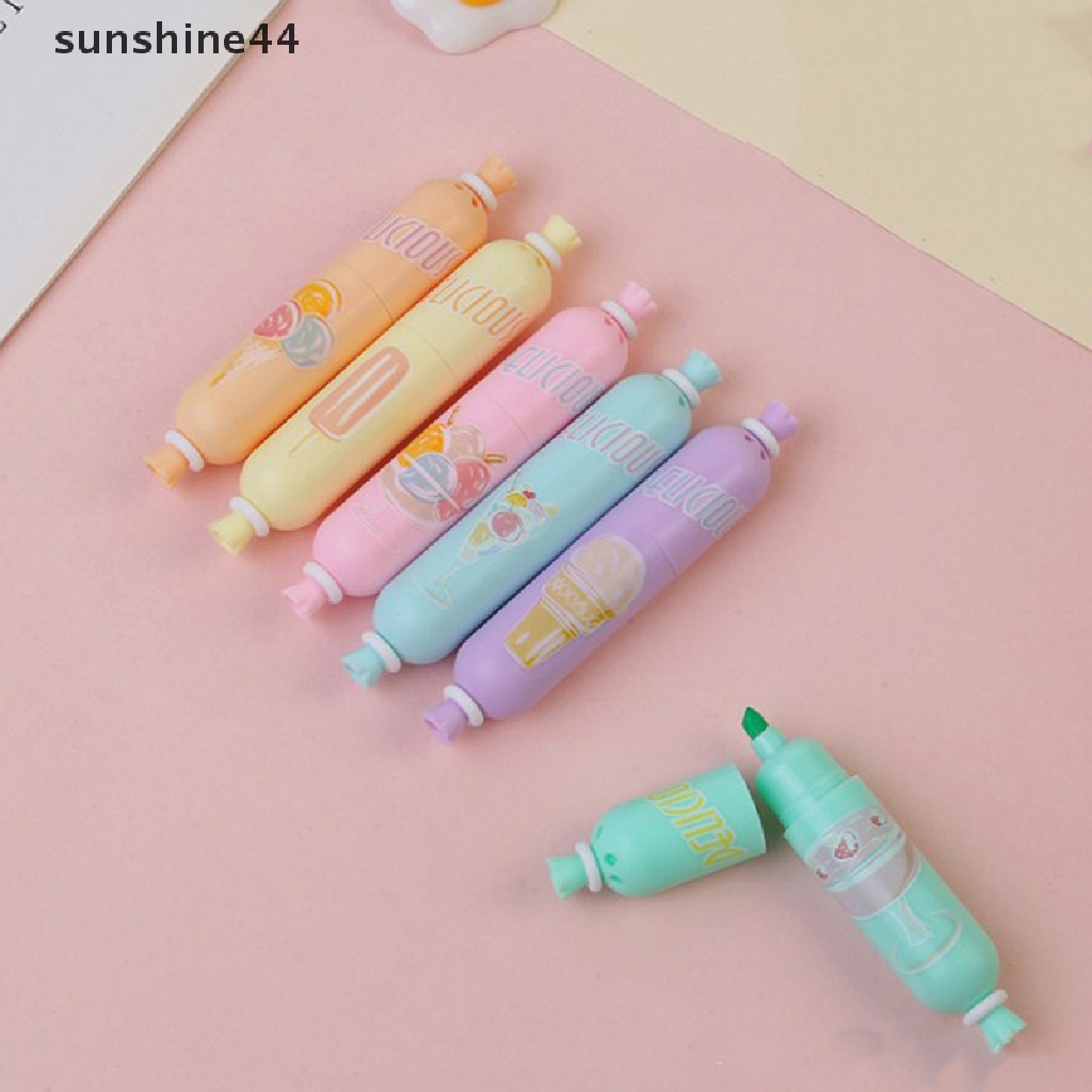 Sunshine 6Pcs / Lot Stabilo Bentuk Kartun Kucing Lucu Untuk Sekolah / Kantor