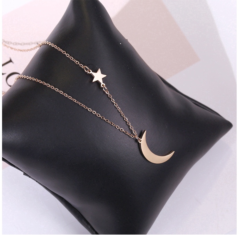 [Harga Grosir]Kalung Rantai Panjang Liontin Bulan Bintang Aksen Mutiara Untuk Wanita/Hot Sale