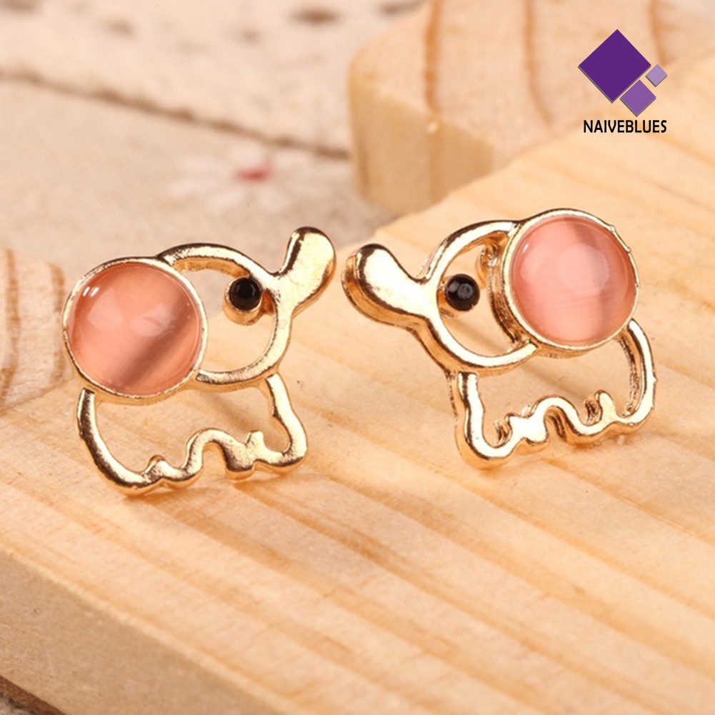 Anting Stud Bentuk Gajah Opal Tiruan Untuk Wanita