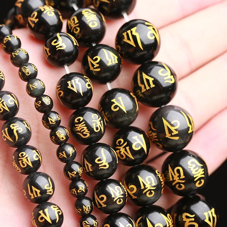 100 Pcs 8mm 10mm 12mm 14mm Anting Supplier Hitam Buddha Charms Beads Bracelets Kalung Batu Bulat Longgar Beads Handmade Membuat