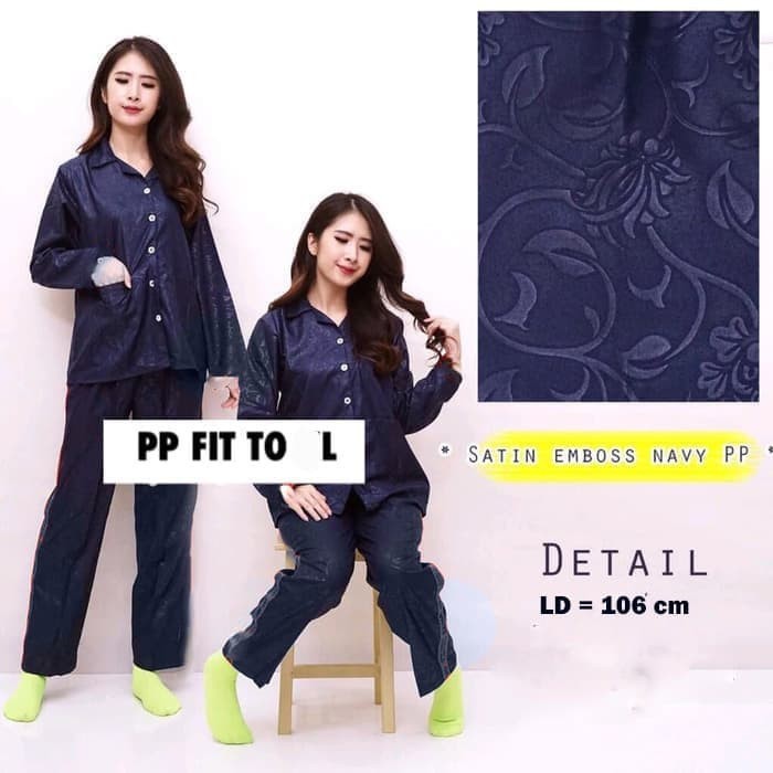 Piyama dewasa PP XL celana panjang baju panjang, katun jepang, FIT TO XL, motif EMBOSS