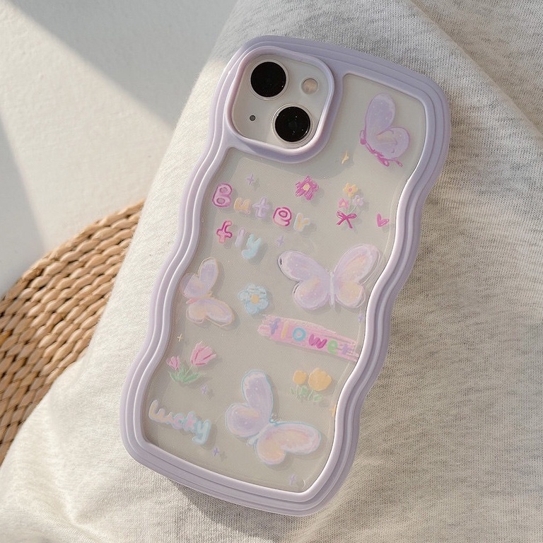 Case Desain Bunga Kupu-Kupu Ungu Untuk iPhone 13 12 11 Xs X Xr Pro Max HDBL0