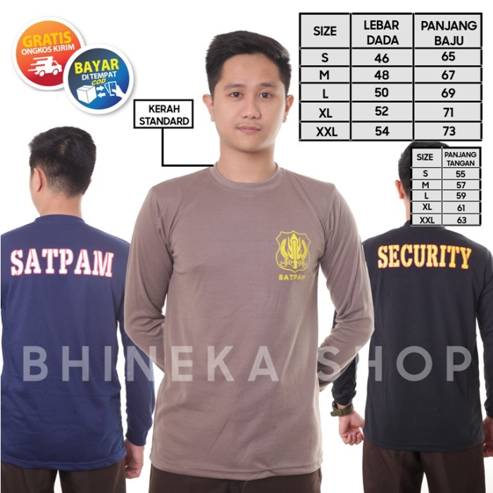 TERMURAH- Kaos Security Kaos Satpam Tangan Panjang Terbaru Coklat Hitam Navy - POLOS COKLAT, M-kerah