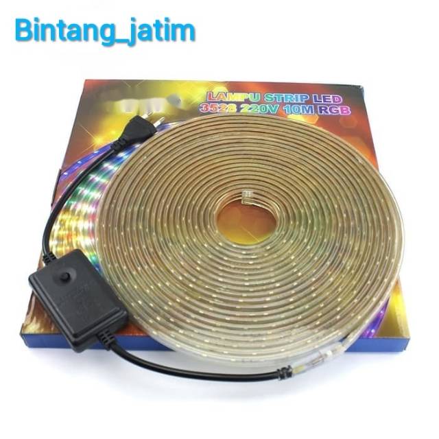 LAMPU LED STRIP SELANG WARNA WARNI  3528 2835 220V + ADAPTOR 9M METER 5050 OUTDOOR RGB