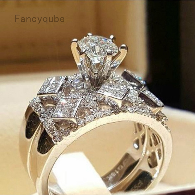 2Pcs/Set Cincin Hias Berlian Safir Putih Alami untuk Pengantin