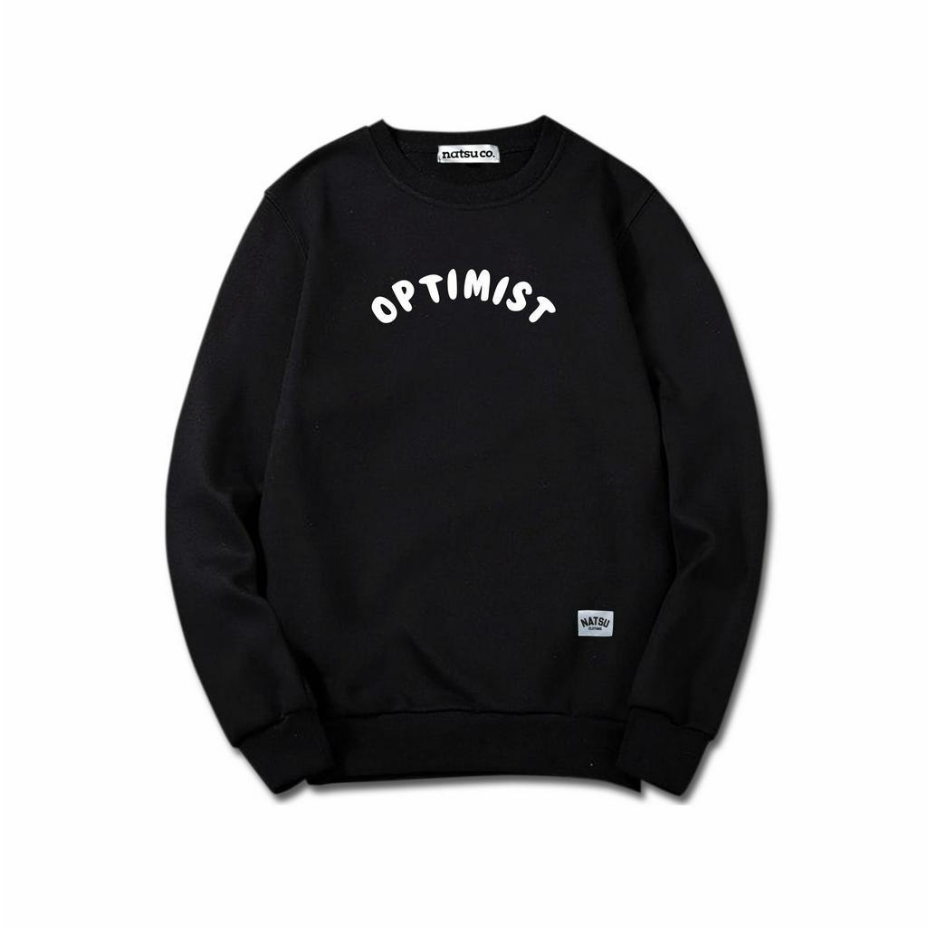 Crewneck Sweatshirt Simple Tulisan OPTIMIST Pria dan Wanita NATSU.CO x PANDAWA HOODIE