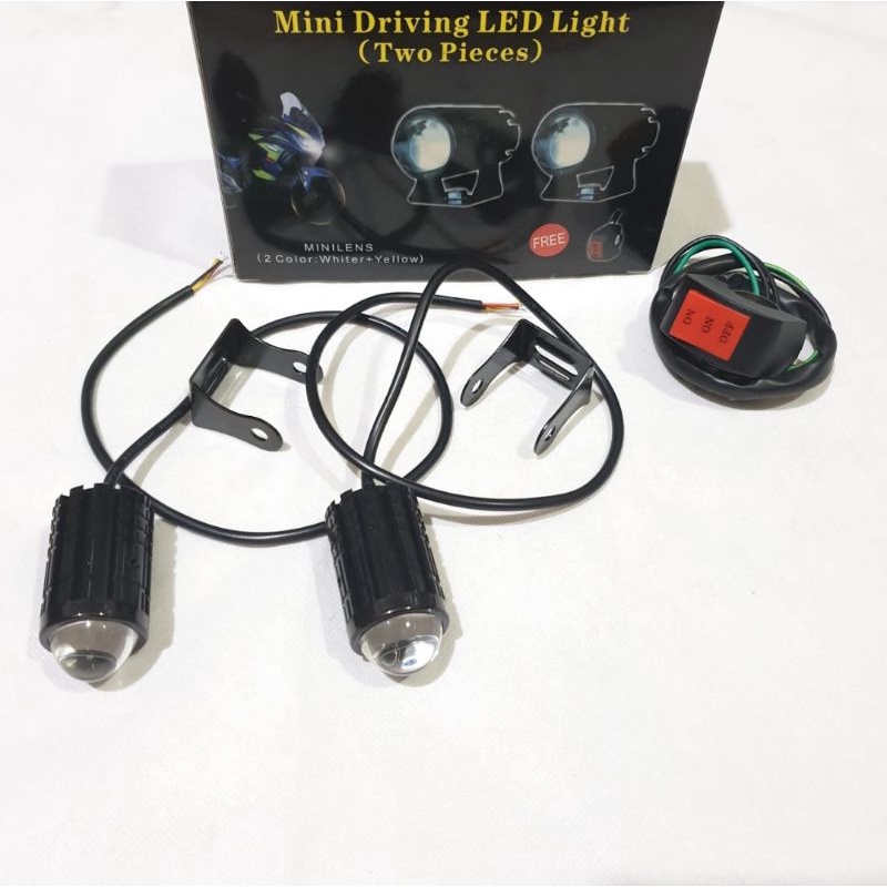 lampu tembak mini driving light d2 laser gun high low putih-kuning | 2 pcs lampu free saklar