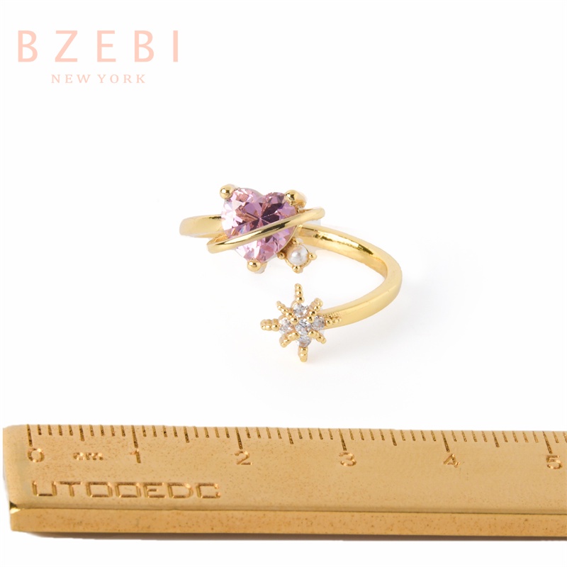 Bzebi Cincin Lapis Emas 18k Model Terbuka Adjustable Hias Berlian Imitasi Gaya Korea 106r3r