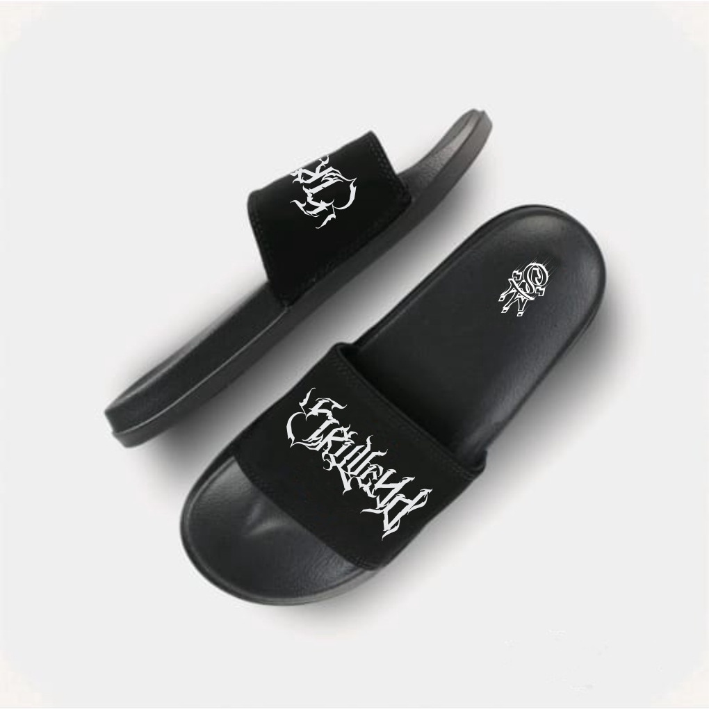 SKULLEND - Black Sandals Slide On / Sandal Slop Pria Terbaru 2022