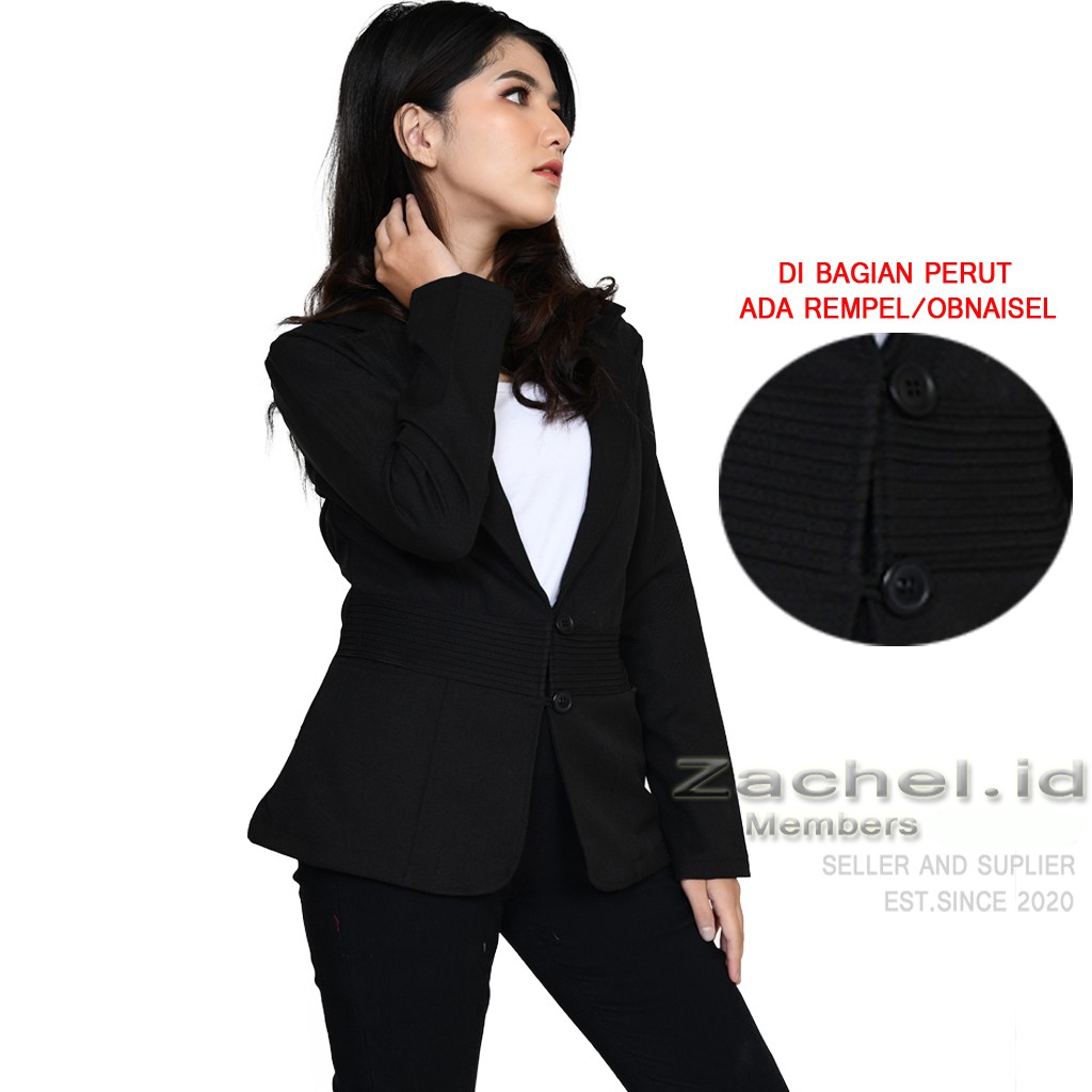 Blezer, Blazer Hitam Wanita Kerja Kantor Formal Lengan Panjang Model Obnaisel atau Rempel