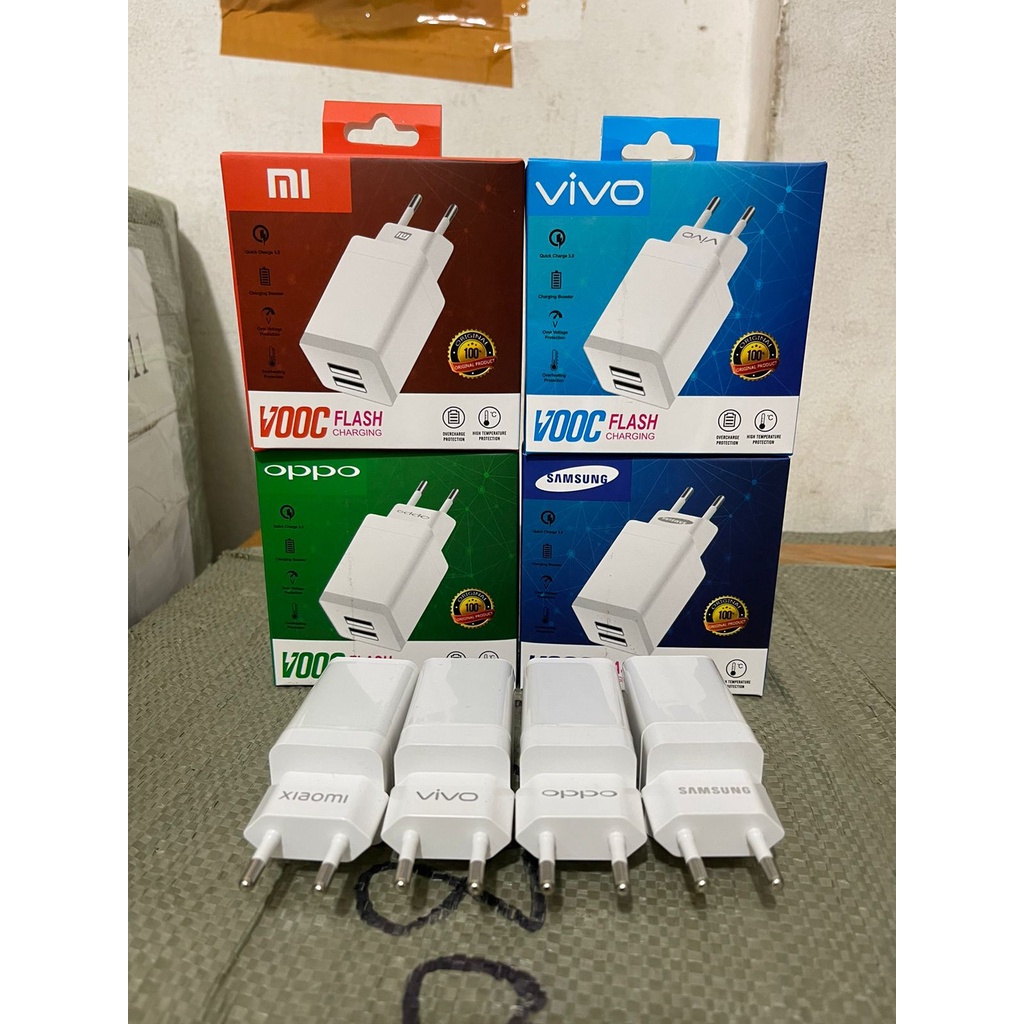 Travel Charger Branded VooC Mini Flash Charge 2Usb Kabel Micro Casan Hp