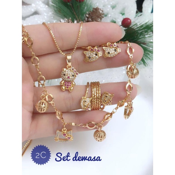 [Xuping] Set perhiasan dewasa motif hello kitty gold gelang rantai xuping 220721