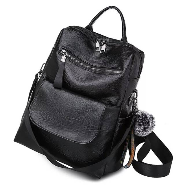 RAJA(COD)✓PROMO BACKPACK SOFT LEATHER KULIT FREE POMPOM FASHION KOREA