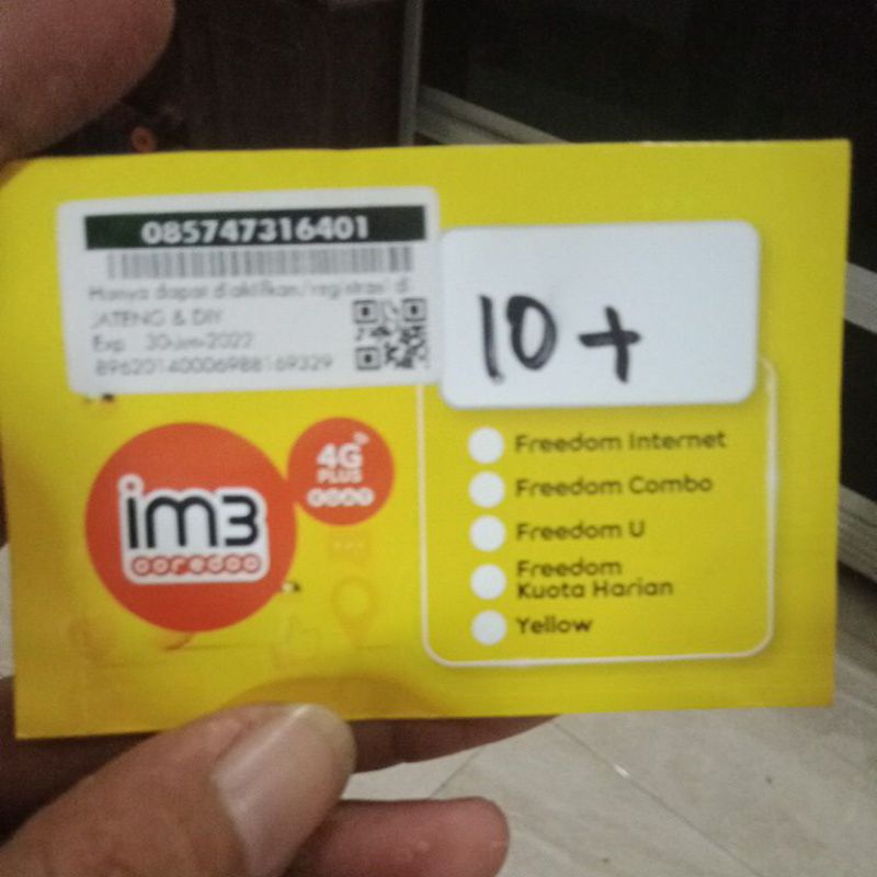 kartu perdana indosat freedom u 10+(10 gb + unlimited)