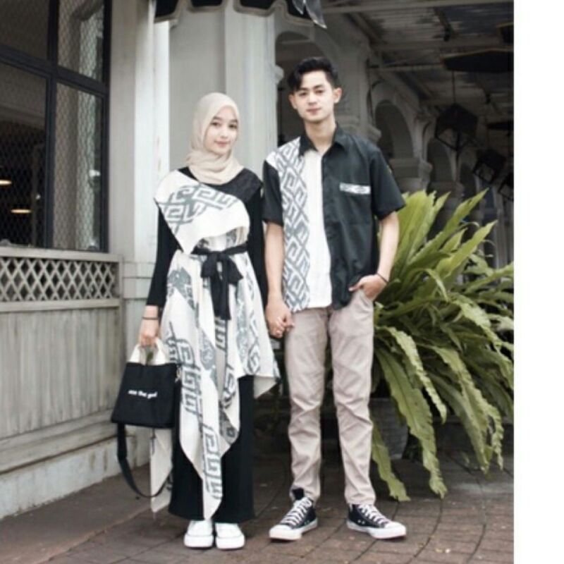 Baju Tenun Couple Baju Kondangan Dress Ivory Set Couple