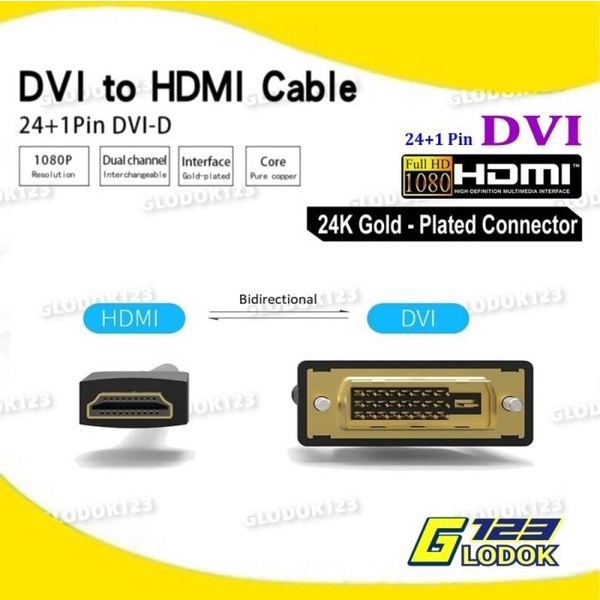 Cable Kabel HDMI Male To DVI Male 24 plus 1 FULL HD 1080P