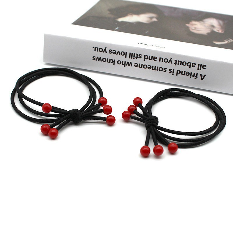 MURMURE.ID | 5PCS IKAT RAMBUT KARET HITAM MOTIF CHERRY LUCU IMPORT PAKET ISI 5 HA022-5PCS MERAH
