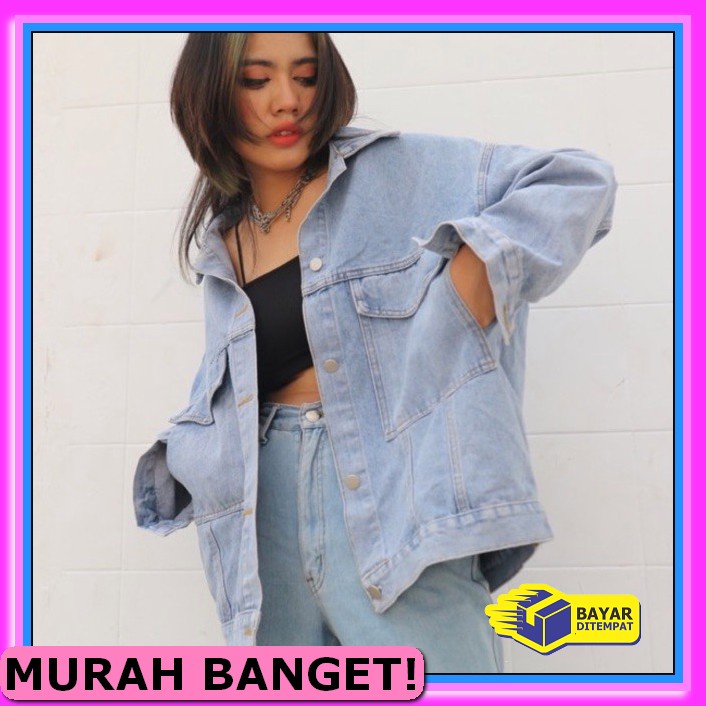 Sesilia Jaket Jeans Wanita Oversize Kekinian Bordir Hf Rp222 Bjd  VT876 Amr Original - Basic Oversi