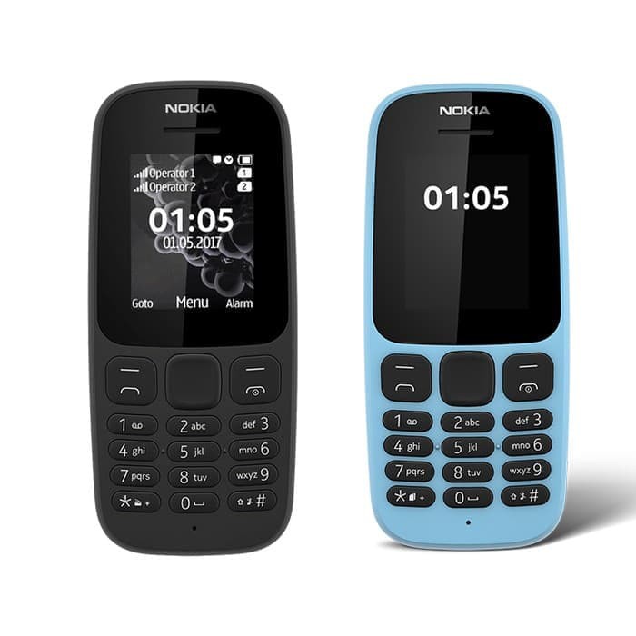 Nokia 105 New 2017 2019 Handphone dual sim Garansi Resmi - Black Blue - Hitam