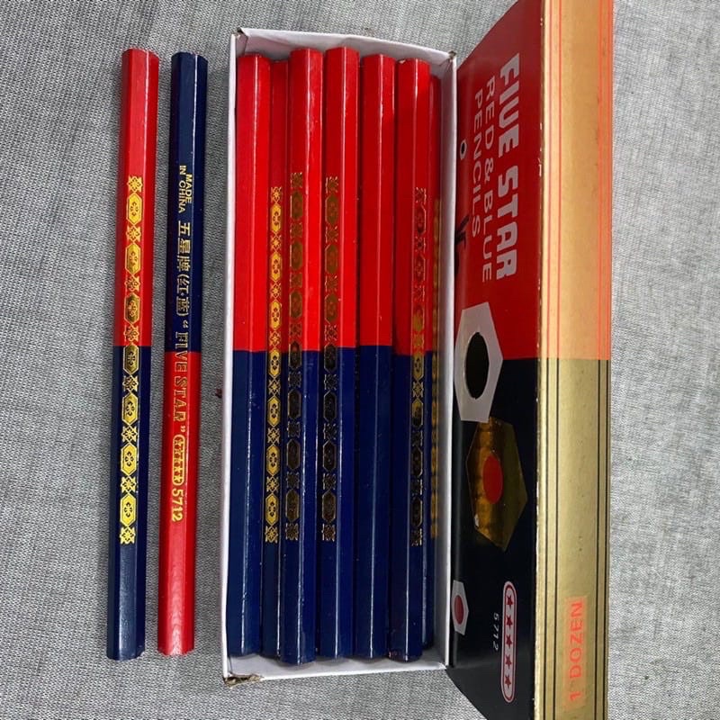 1 Box isi 12 PCS Pensil pola kain / Flue star red and blue pencil / Pensil merah biru besar / Pensil pola kain