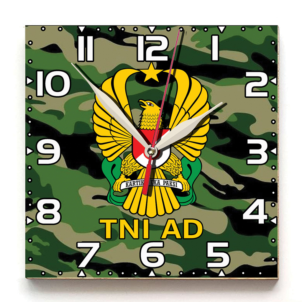 JAM DINDING UNIK KARAKTER TNI - LORENG TNI AD . KAYU 30x30