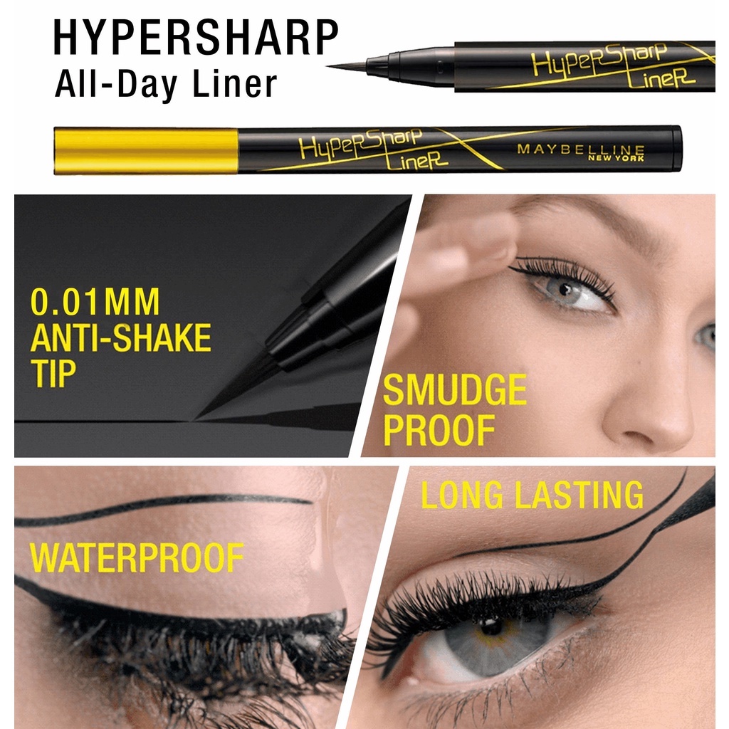 &quot; Maybelline Hypersharp Laser Liquid Pen Eyeliner MakeUp - Waterproof Eyeliner Hitam &quot;