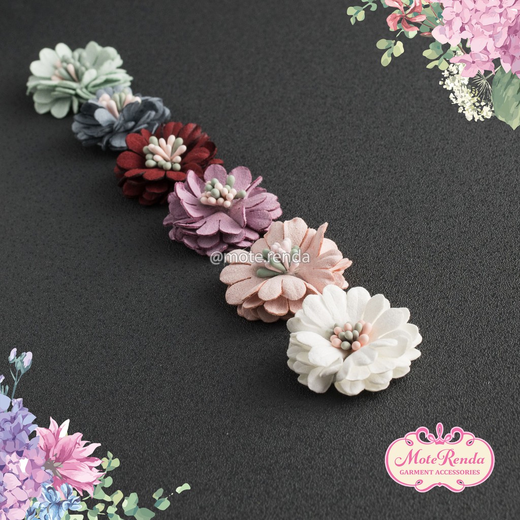 Aplikasi bunga mini peony, lebar 3cm kode 7VVS30