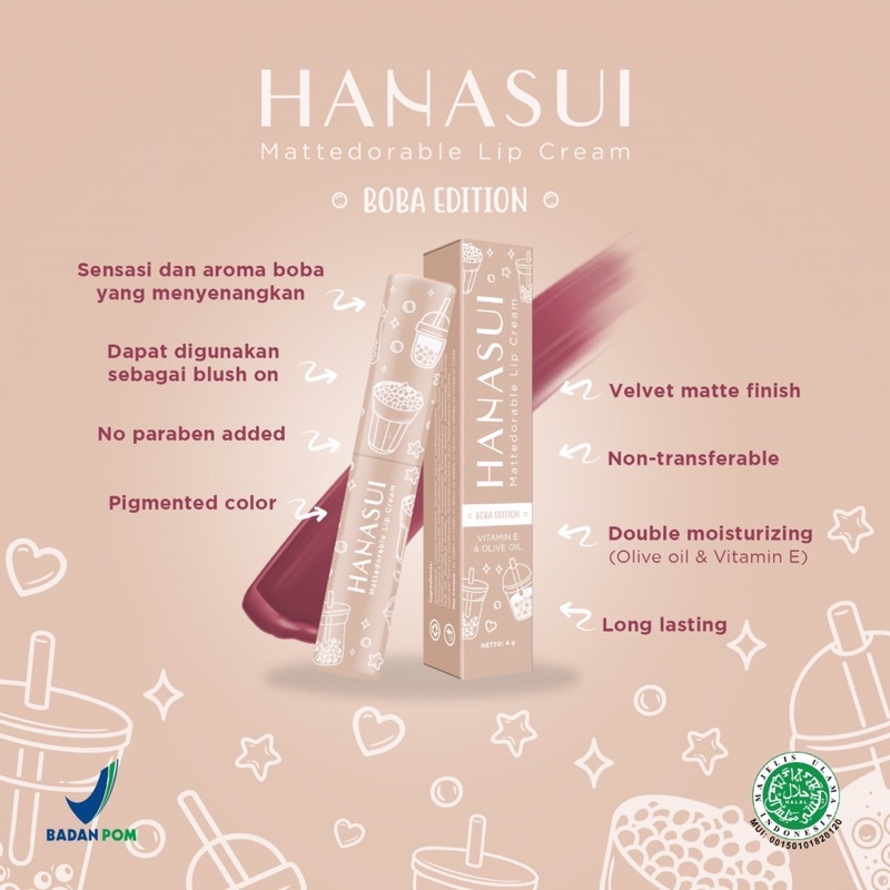 HANASUI lip cream boba edition - brown sugar - salted caramel - forest berry