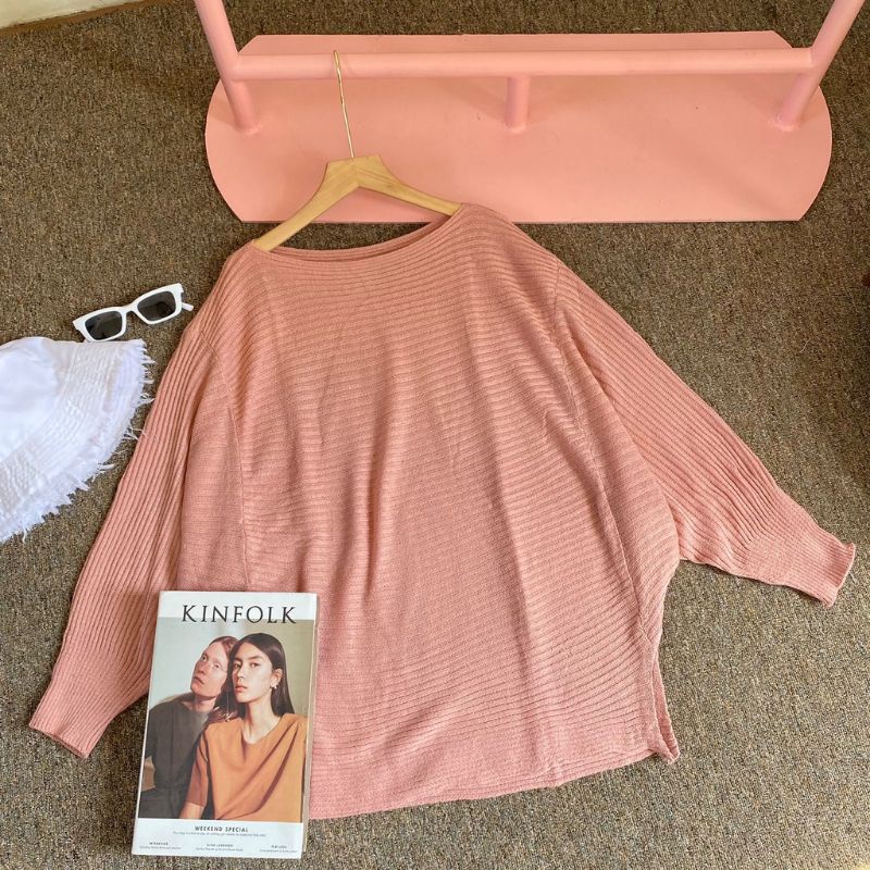 [PREMIUM] Helwa Sweater Batwing Knit // Sweater Batwing Rajut-Dusty pink