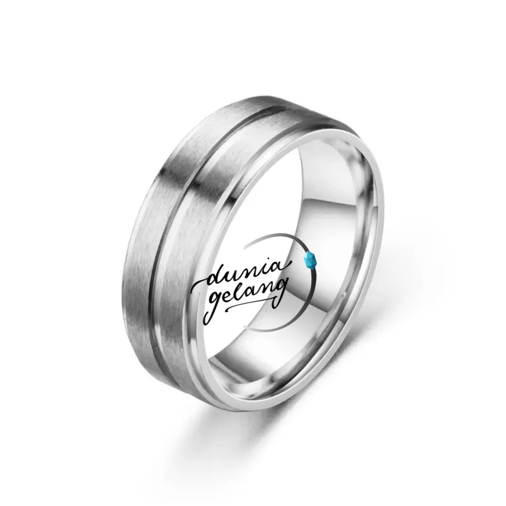 CINCIN TITANIUM STEEL ANTI KARAT ANTI LUNTUR MOTIF KOTAK DOBEL CINCIN PRIA LEBAR