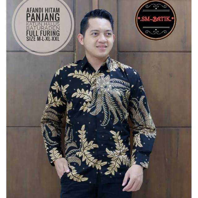 Kemeja Batik Lengan Panjang Warna Hitam AFANDI HITAM PANJANG Baju Batik Panjang Lapis Furing