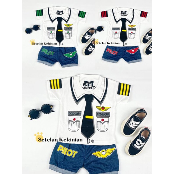 Setelan baju pilot SNI anak 0-12 bulan baby boy (best seller) WARNA RANDOM